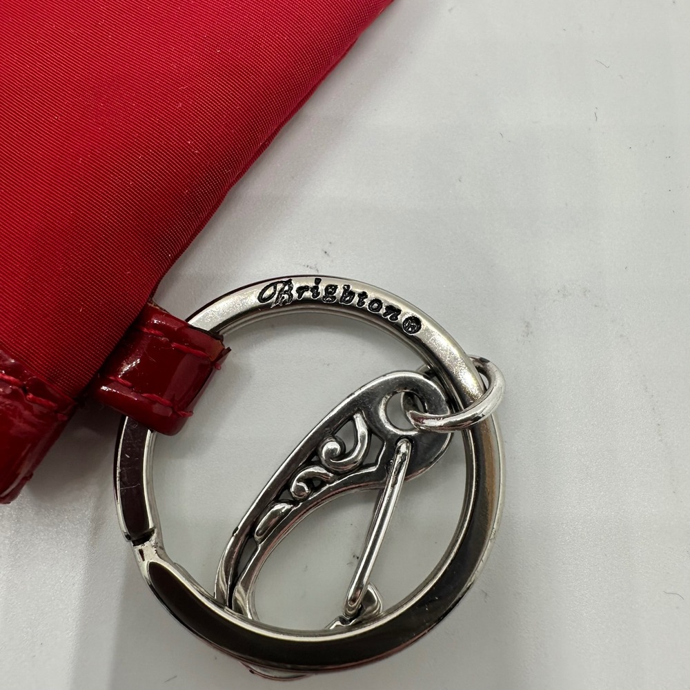 Brighton Red Nylon ID Window Coin Purse Keychain Croc Trim Silver Medallion - Picture 3 of 8